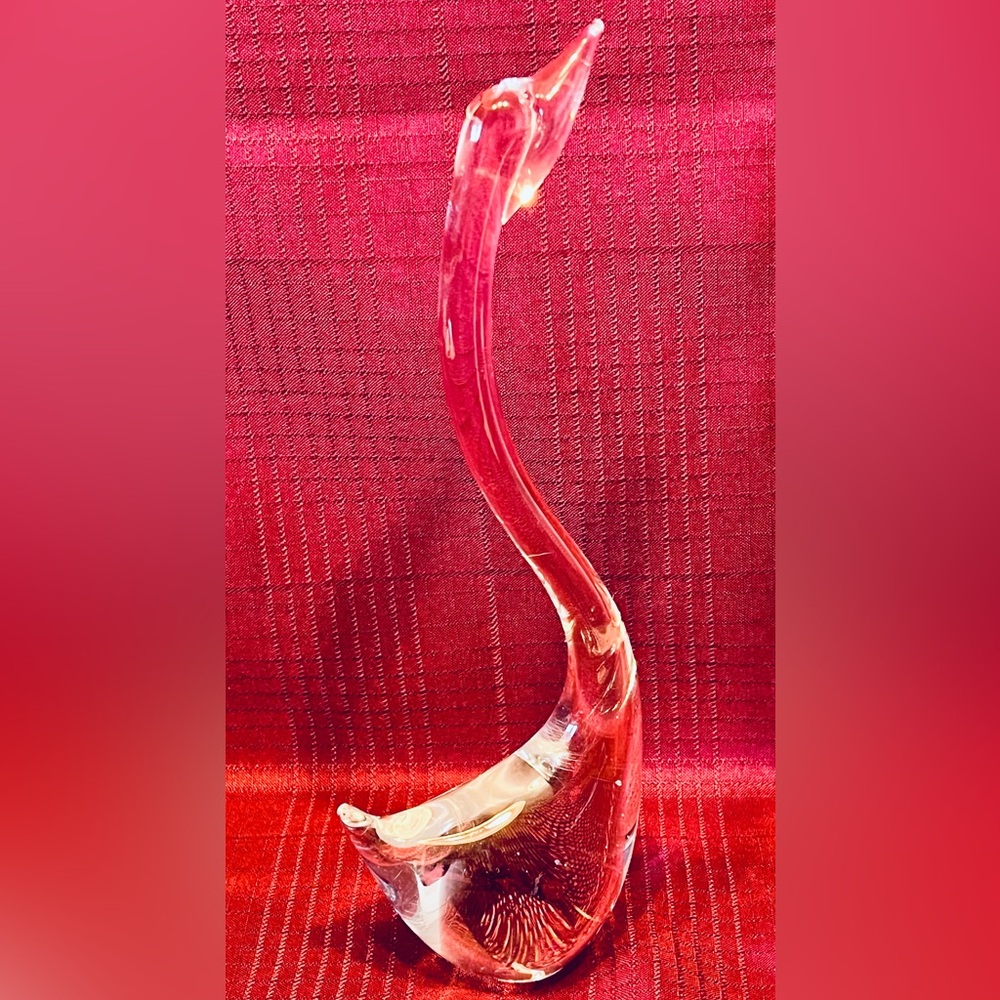 Long Neck Swan Clear Glass Hand Blown Paperweight Figurine Sculpture VTG  9.5"T